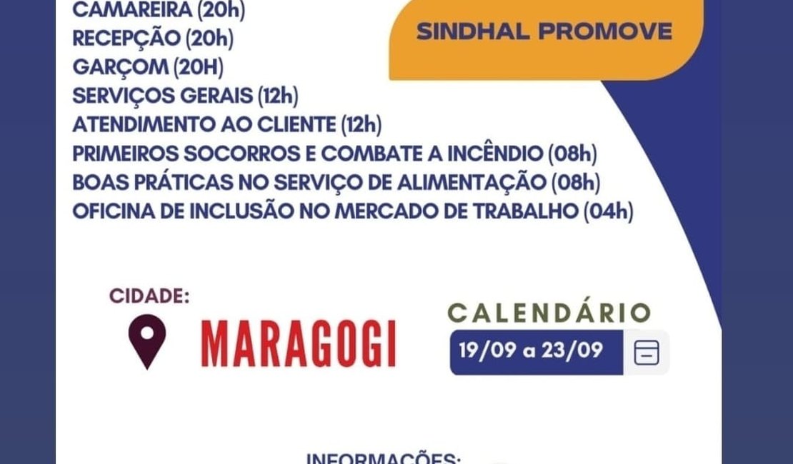 Sindicato oferta cursos gratuitos em Maragogi na área de turismo
