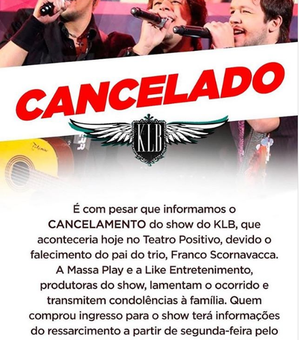 Morre Franco Scornavacca, pai do trio KLB; grupo cancela show em Curitiba