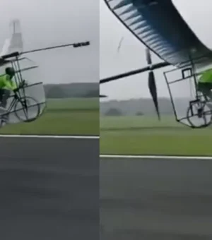 Homem pedala em 'bicicleta voadora' e consegue decolar; veja