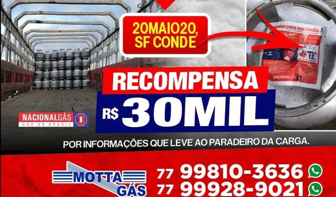 Carga com 900 botijões de gás roubada na Bahia pode ter sido desviada para o Agreste alagoano  