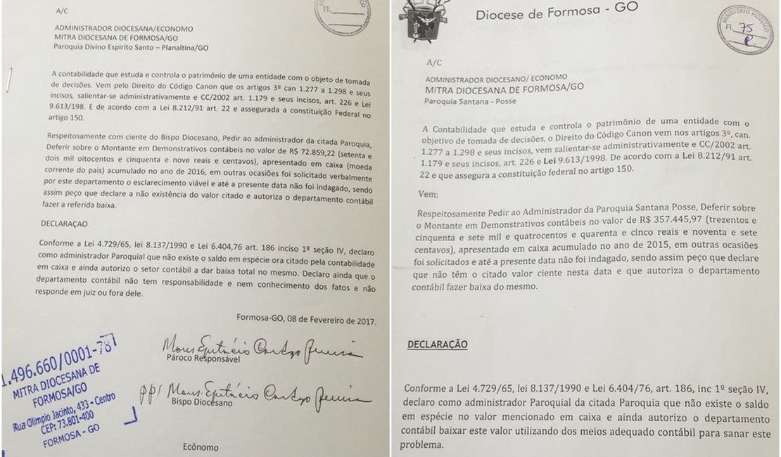 Quase R$ 1 Mi são desviados de Diocese em cidade no interior de Goiás, diz Ministério Público 