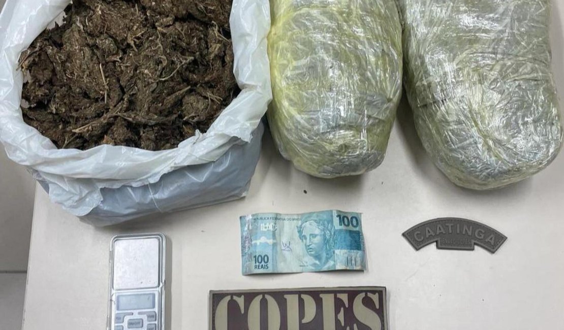 Traficante é preso pela COPES com mais de 2kg de maconha em Inhapi