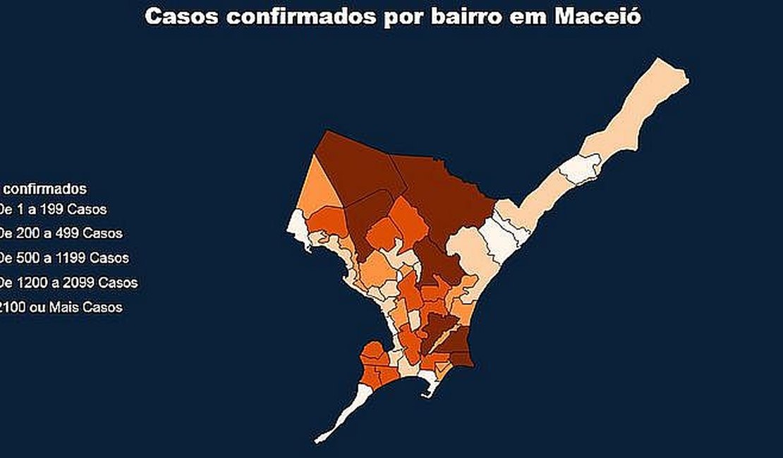 Bairros da parte alta de Maceió lideram ranking de casos de covid-19