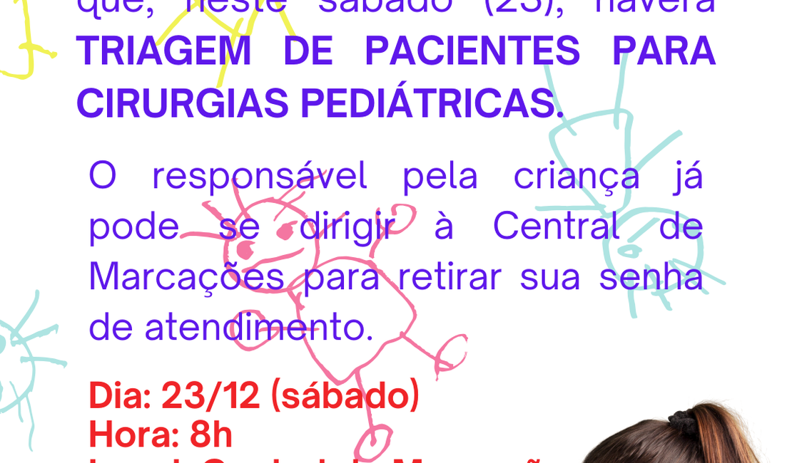 Secretaria de Saúde de Palmeira realiza triagem para cirurgias pediátricas neste sábado (23)