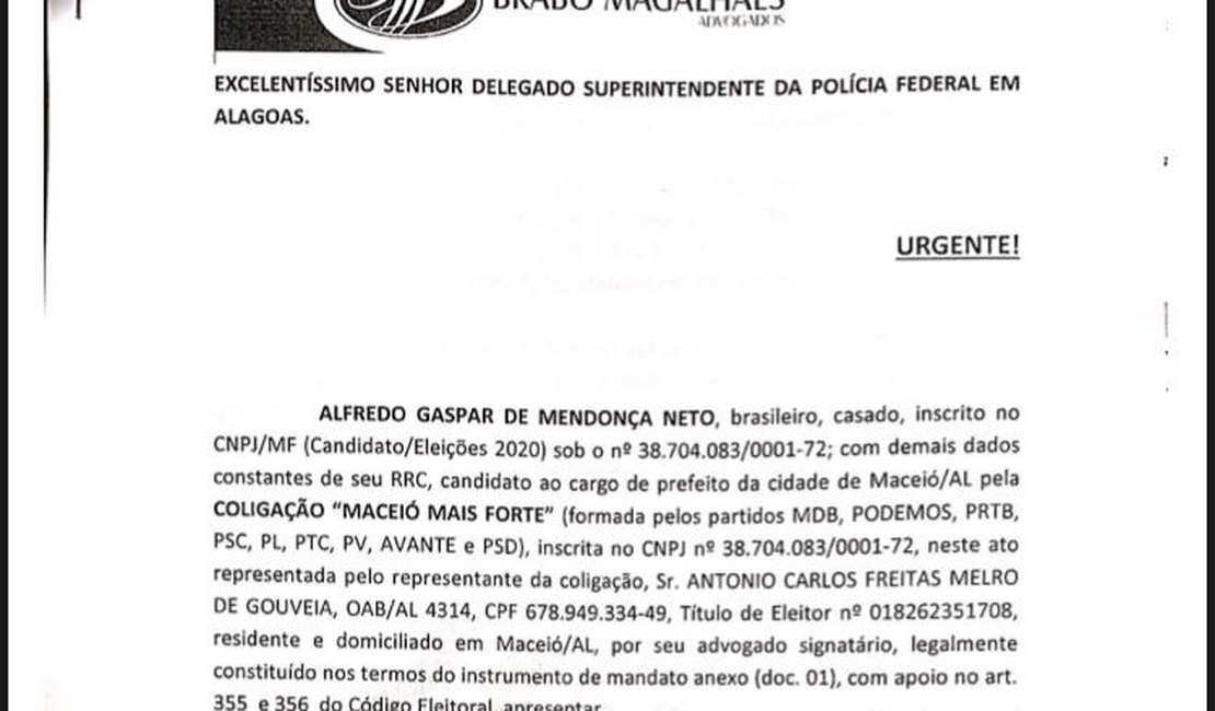 Alfredo Gaspar pede que PF investigue pesquisa por telefone com ataques a sua candidatura