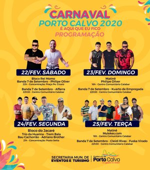 Prefeitura de Porto Calvo divulga programação do Carnaval 2020