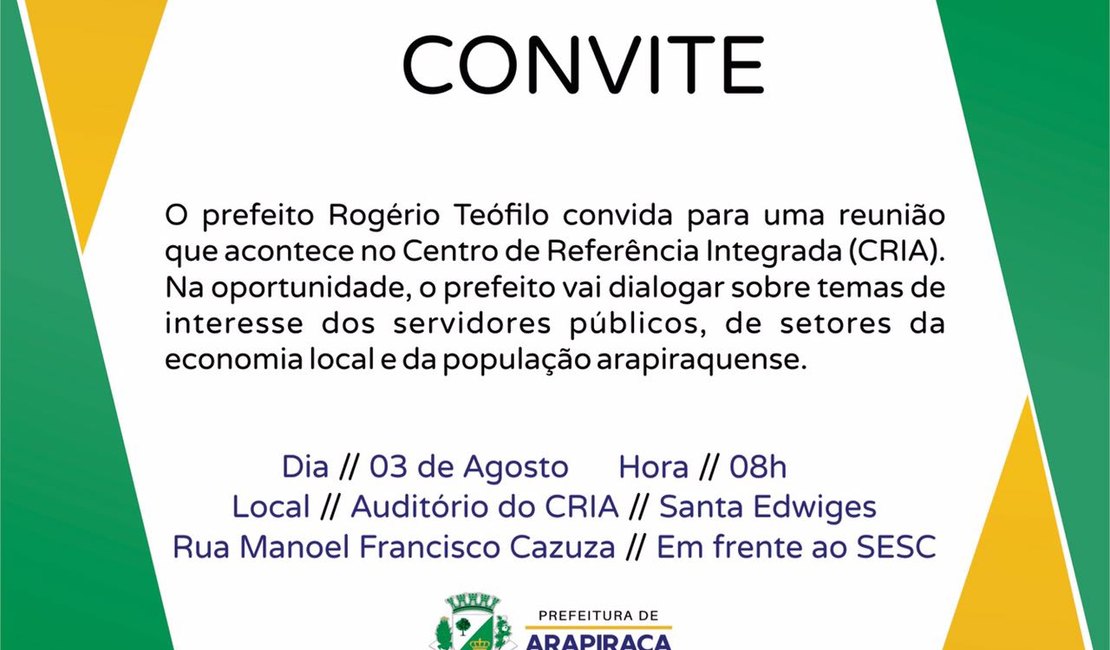 Prefeitura de Arapiraca convida imprensa para participar de reunião