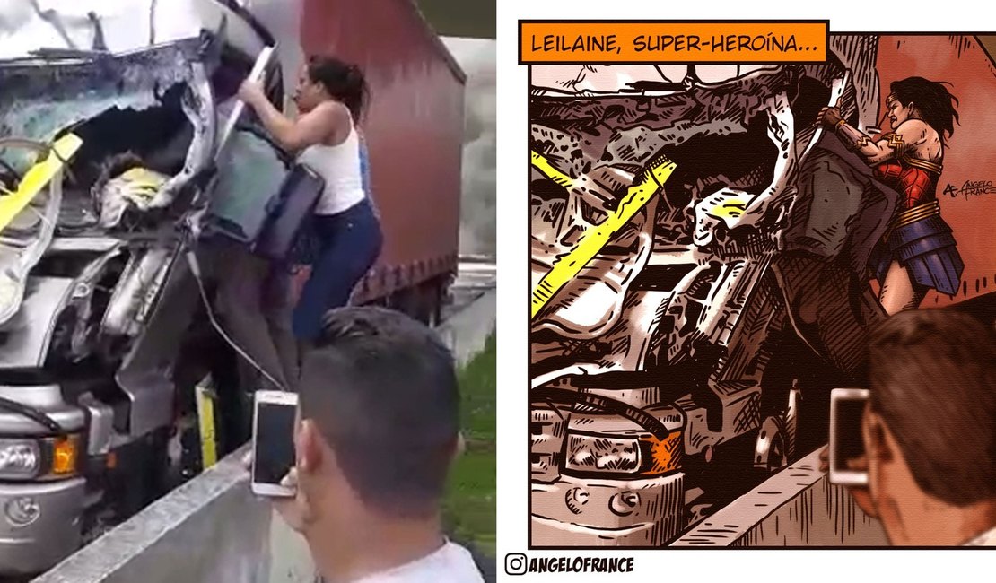 Artista desenha mulher que ajudou a tirar motorista após acidente com helicóptero de Boechat