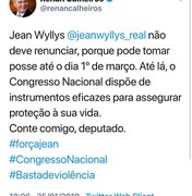 Renan Calheiros publica mensagem em apoio a Jean Wyllys