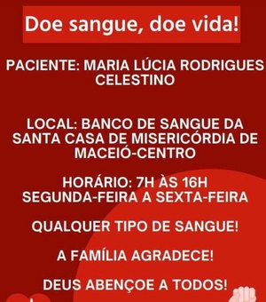 Mulher natural de Porto Calvo precisa de doação de sangue