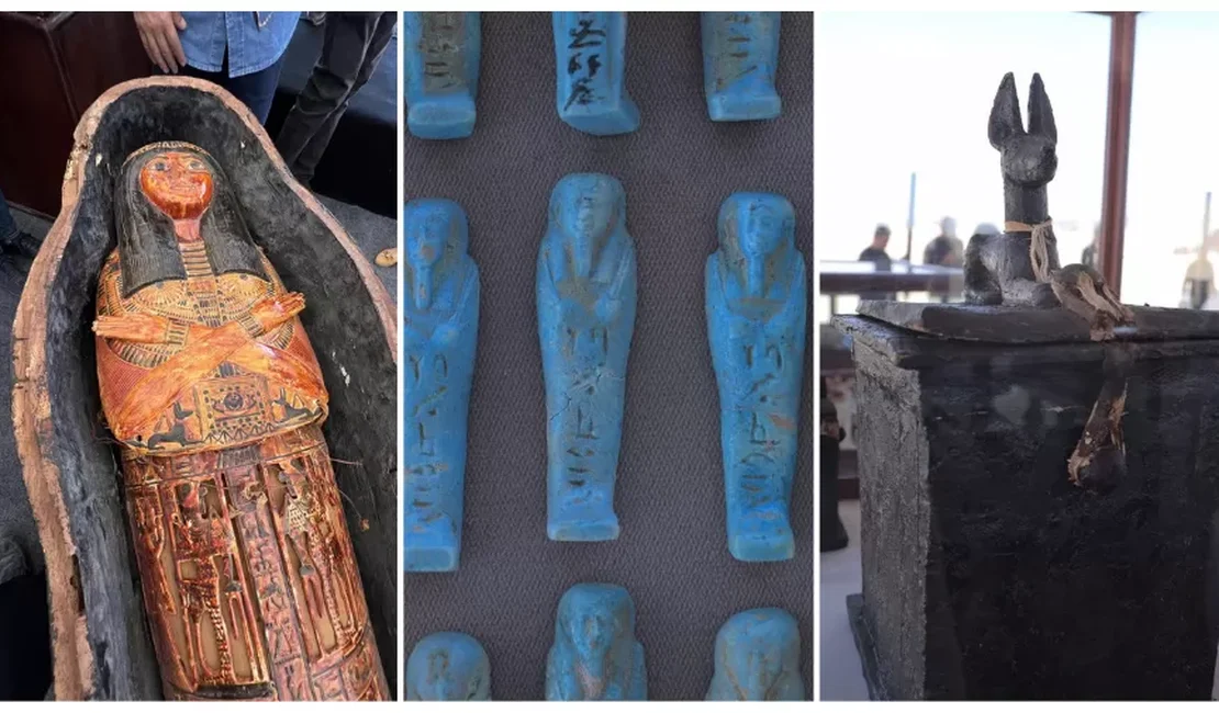 Novas descobertas no Egito incluem múmias, papiro e amuletos com 3.400 anos