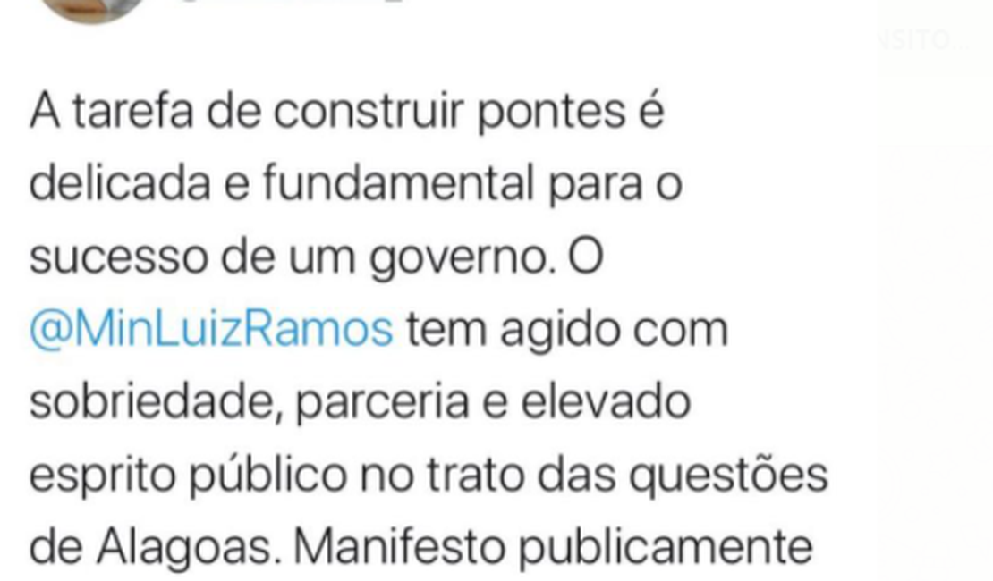 Nas redes sociais, Renan Filho se solidariza com ministro Luiz Ramos