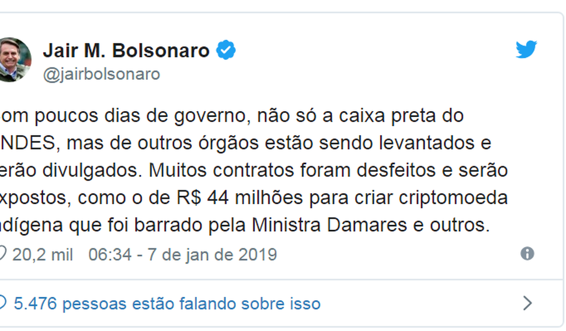 Bolsonaro: caixas-preta do BNDES e de outros órgãos serão abertas