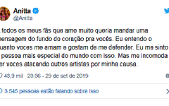 Anitta pediu para seus fãs apoiarem a cantora Ludmilla 