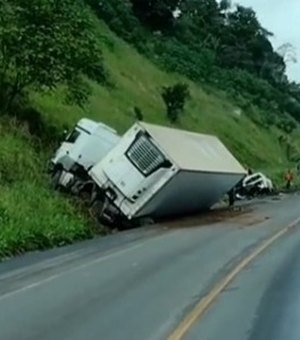 Carreta colide com caminhonete em São Miguel dos Campos