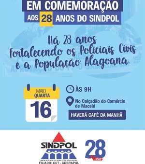 Ato público com café da manhã marcará os 28 anos de fundação do Sindpol