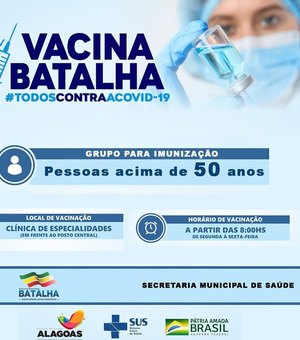 Prefeitura de Batalha amplia vacinação para maiores de 50 anos