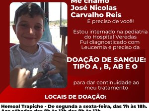 Jovem diagnosticado com leucemia precisa de doação de sangue para dar continuidade ao tratamento