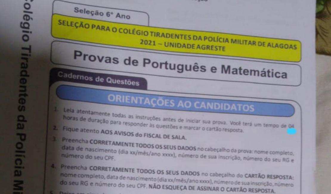Erro de digitação nas provas do Colégio Militar de Arapiraca pode prejudicar candidatos