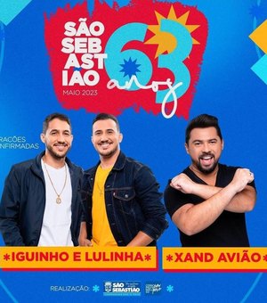 Xand Avião, Iguinho e Lulinha são as atrações confirmadas nos 63 anos de emancipação política de São Sebastião