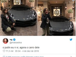 Maísa faz pose em carro de Justin Bieber e recebe conselho do padre Fábio: 'Fura logo esses pneus'