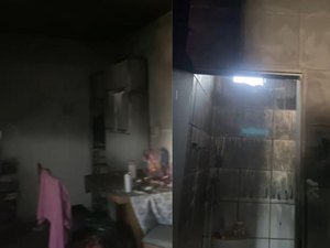 [Vídeo] Fogo atinge quarto de apartamento onde família dormia, em Maceió