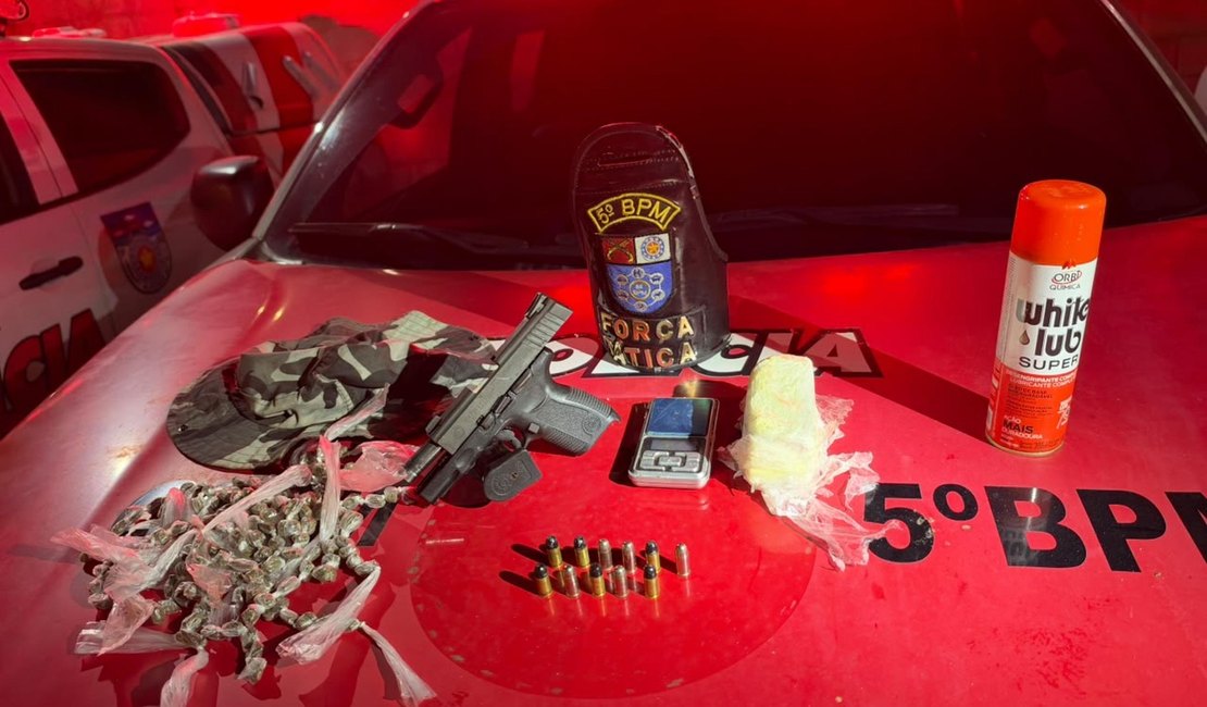 Polícia Militar apreende arma, munições e drogas no conjunto Cidade Sorriso I, em Maceió