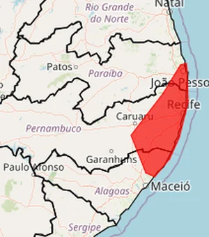 Inmet emite alerta vermelho de chuvas intensas para o Litoral Norte de Alagoas