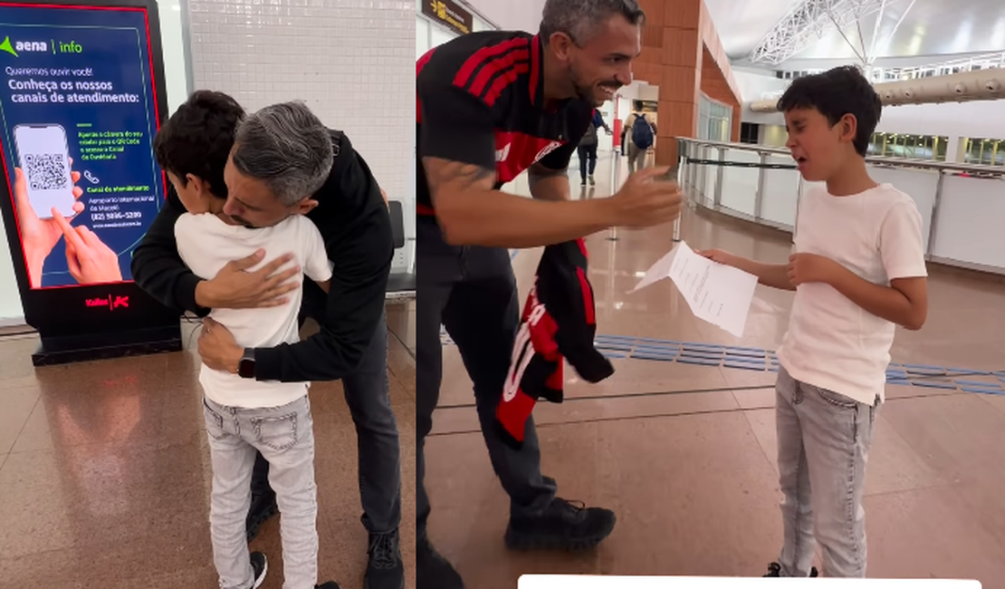 Pai surpreende filho com viagem ao Rio e encontro com jogadores do Flamengo
