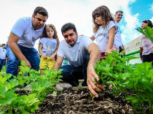 Rui Palmeira participa da primeira colheita em horta urbana