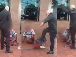 Supervisor de churrascaria é flagrado agredindo limpador de parabrisa