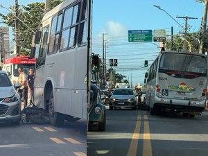Motociclista fica ferido após ser imprensado entre ônibus e carro em Cruz das Almas