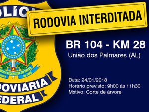 PRF interdita o KM 28 da BR-104 em União dos Palmares