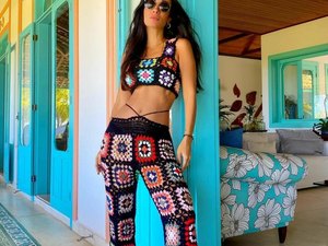 Influenciadora de moda passa feriado na Praia do Patacho, em Porto de Pedras