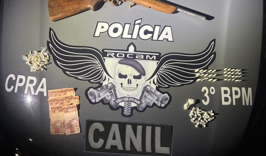 Homem armado com espingarda é preso por tráfico de drogas durante abordagem policial em Arapiraca