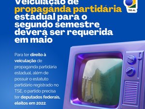 Veiculação de propaganda partidária estadual para  o segundo semestre deverá ser requerida em maio