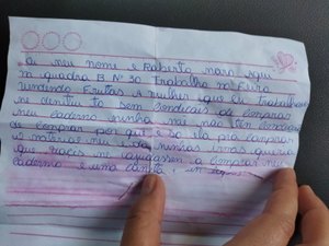 PM tenta identificar menino que pediu ajuda para comprar material escolar em Craíbas