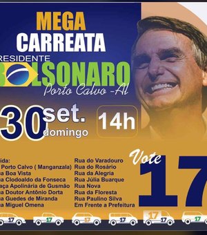 Grupo Pró-Bolsonaro prepara carreata em Porto Calvo no domingo