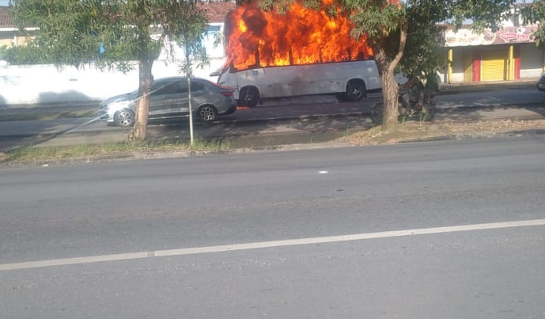 Van é consumida por chamas na BR-104, no Tabuleiro dos Martins