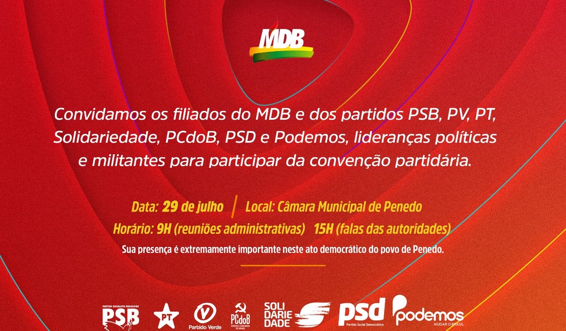 MDB de Ronaldo Lopes marca convenção partidária para 29 de julho em Penedo