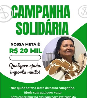 Campanha solidária busca arrecadar R$ 20 mil para cirurgia urgente contra o câncer de mama