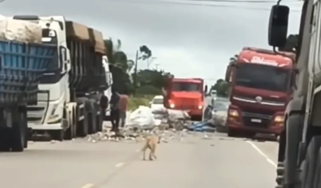 Caminhoneiro perde o controle da direção ao tentar evitar acidente em São Sebastião