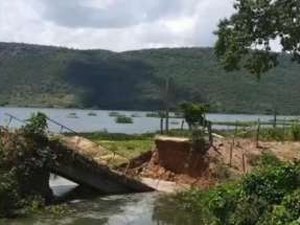 Ponte desaba na Zona Rural de Traipu após cheia no rio São Francisco