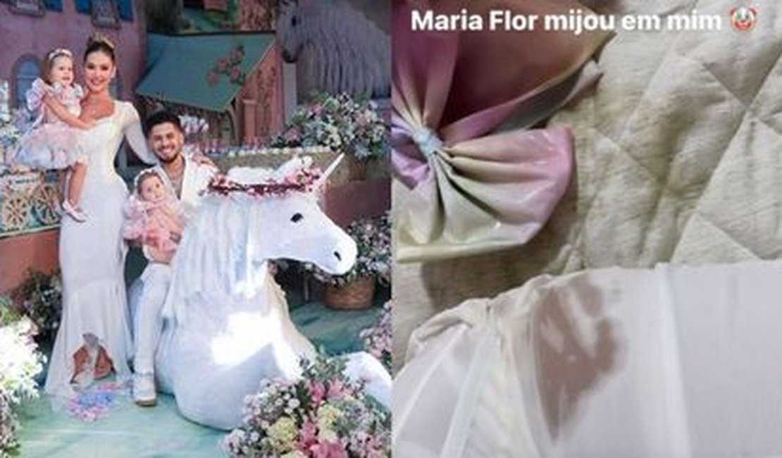Filha de Virginia Fonseca faz xixi em vestido de R$ 26 mil