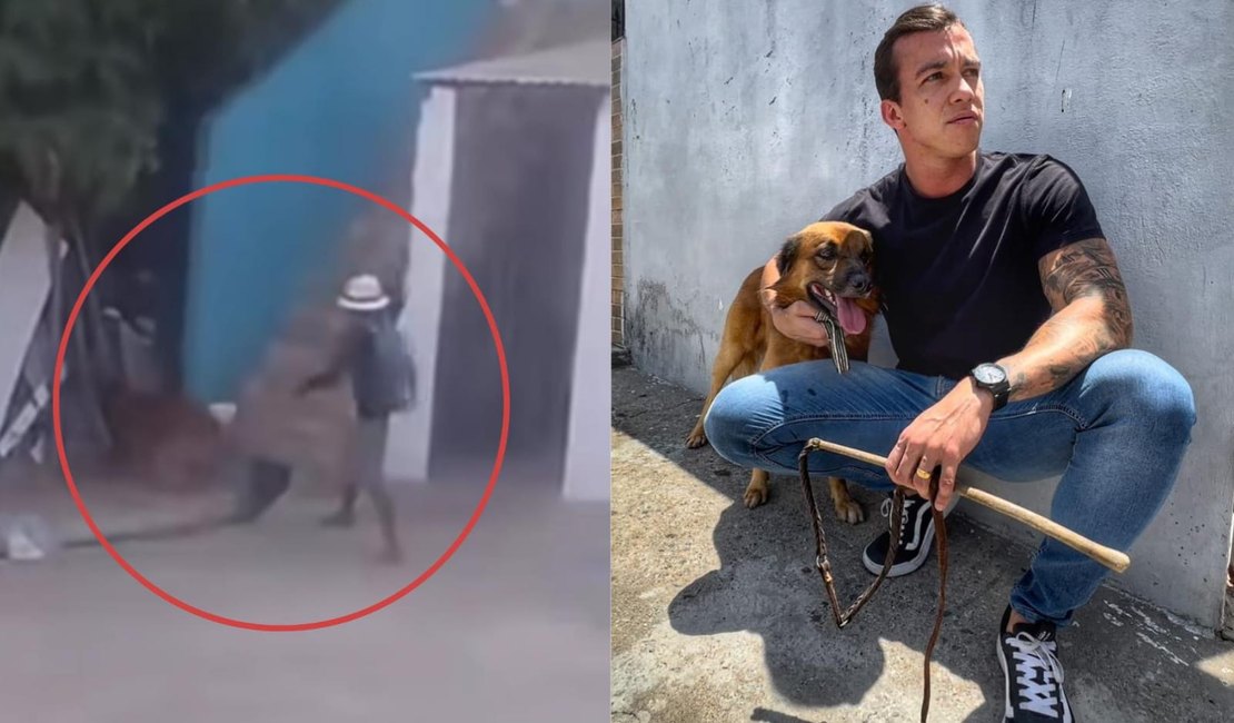 Homem que chicoteou cachorro é preso em Maceió; deputado Leonan participou da ação