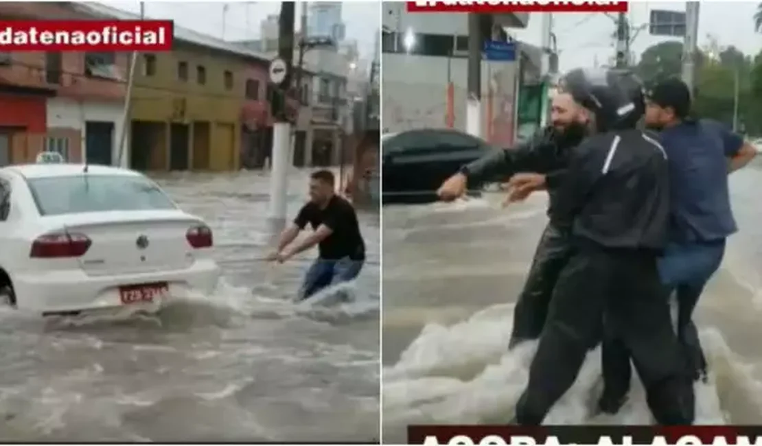 Cinegrafistas da Band e Record salvam taxista de enchente em SP