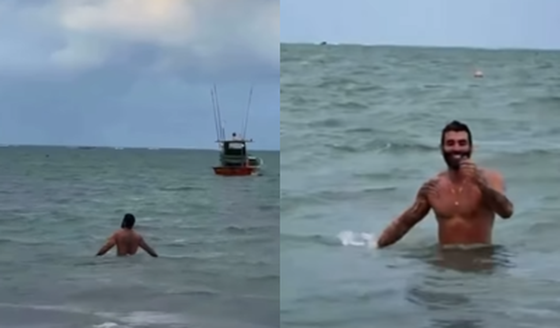 Após show em Maceió, Gusttavo Lima aproveita manhã na Praia de Pajuçara