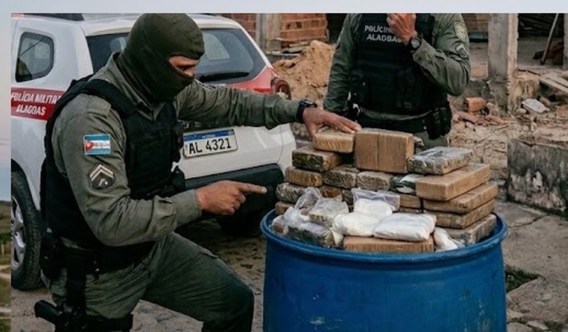 Mais de 25 kg de maconha e cocaína são encontrados dentro de tonel em Satuba