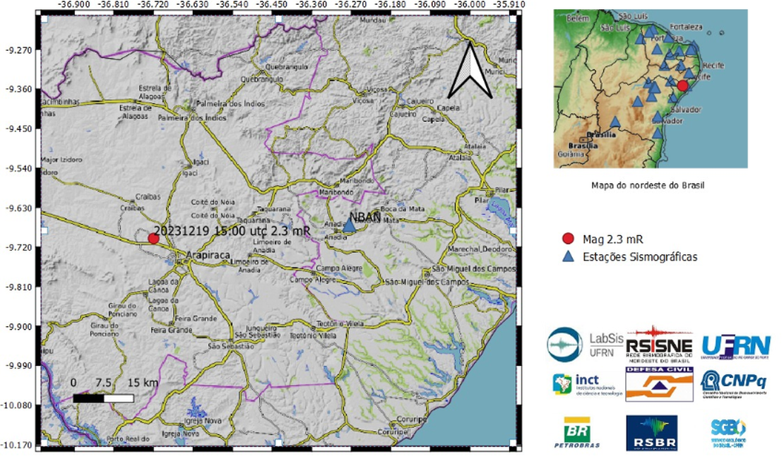 Tremores de terra são registrados em Arapiraca e Satuba pelo Laboratório Sismológico da UFRN