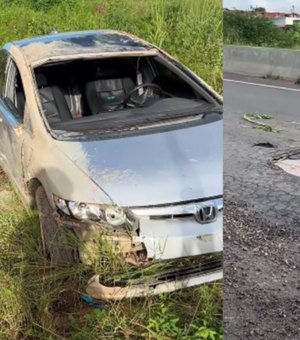 Carro com cinco pessoas capota após cair em buraco na AL-220, em Arapiraca